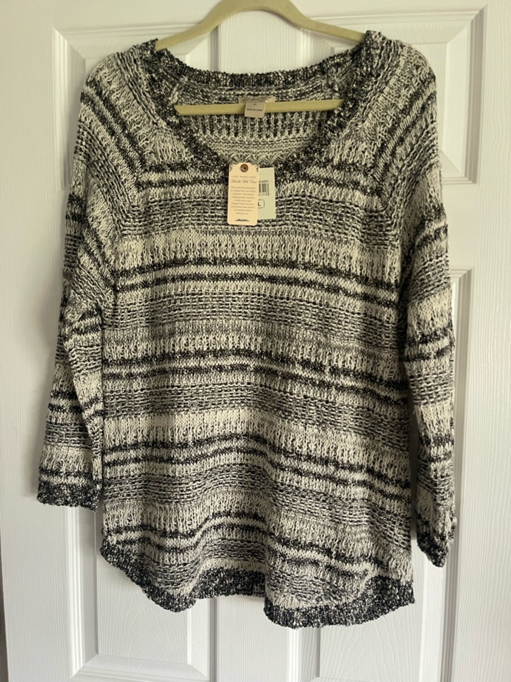 Lucky Brand Black & White Striped Scoop-Neck Sweater